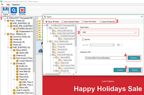 screenshot of A2Z Migrations for OST to PST